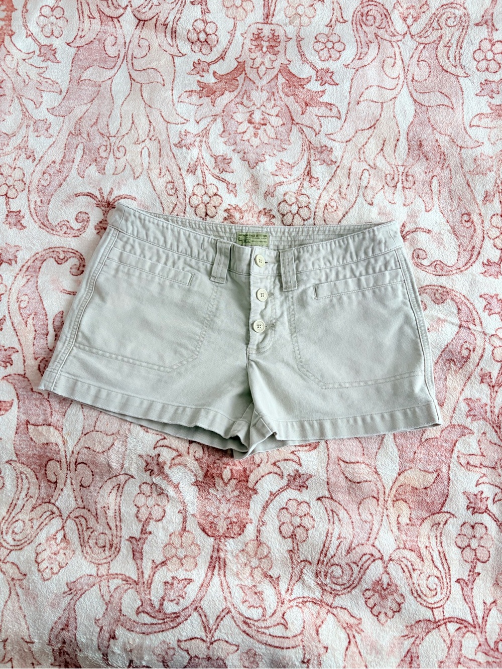 American Eagle Outfitters Light Gray High Waist Button-Front Shorts